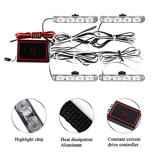 4 in 1 Police Lights 12V Red Blue Hideaway Emergency LED Strobe Lights with 16 Flashing Patterns Wireless Remote Control Grill Strobe Lights for Vehicles Car, Truck, Van, SUV - color: red blue, size: 4 in 1