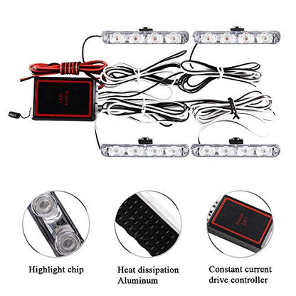 4 in 1 Police Lights 12V Red Blue Hideaway Emergency LED Strobe Lights with 16 Flashing Patterns Wireless Remote Control Grill Strobe Lights for Vehicles Car, Truck, Van, SUV - color: red blue, size: 4 in 1