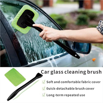 8pcs Car Windshield Cleaning Tool, Windshield Cleaner with with 5 Little Microfiber Pads That can be Washed/reused, Window Cleaner Tool, for Auto Glass Wiper (Green) - color: Green