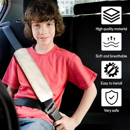 2 Pack Car Seatbelt Covers Shoulder Pad, Soft Faux Sheepskin Seat Belt Shoulder Cover for a Comfortable Driving, Seat Belt Shoulder Strap Covers Helps Protect Your Neck and Shoulder (White) - color: White