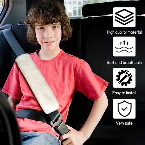 2 Pack Car Seatbelt Covers Shoulder Pad, Soft Faux Sheepskin Seat Belt Shoulder Cover for a Comfortable Driving, Seat Belt Shoulder Strap Covers Helps Protect Your Neck and Shoulder (White) - color: White
