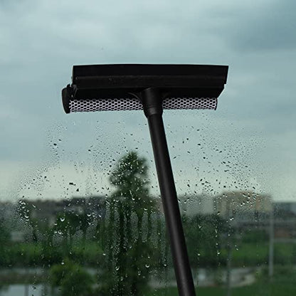 Matthew All Purpose Window Squeegee w/Premium Microfiber Cloth,Car Squeegee Windshield Cleaning Sponge and Rubber Squeegee,2-in-1 Window Cleaner Sponge(8'') and Soft Rubber with Pole 20''(1Pack) - size: 8'' Blade