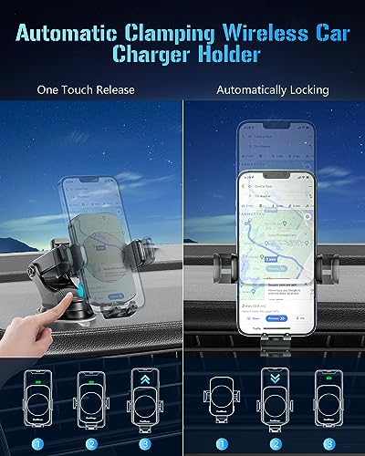 Wireless Car Charger, Fast Charging Phone Holder 3 in 1 Phone Mount Auto Clamping Car Accessories Compatible with iPhone 17 16 15 14 13 12 11 Xs XR, Samsung S23 Ultra S22 S21 S20(Forest Green) - color: Forest Green