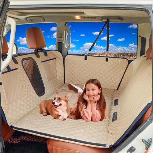 Hard Bottom Car Seat Cover for Dogs, 2025 Upgraded Leather Back Seat Extender Waterproof Dog Car Seat Cover for Back Seat, Non-slip Dog Car Hammock Backseat Pet Cover for Dogs in Car, Support 400LBs