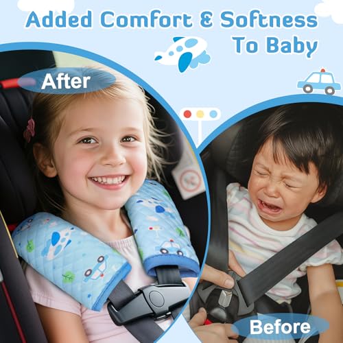 INFANZIA Car Seat Strap Covers for Infants Babies, Soft Carseat Shoulder Pads for Kids, Double-Sided Use Seatbelt Cushion Covers for Stroller, Pushchair & High Chair (Blue) - color: Blue