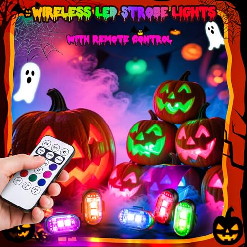 8PCS Wireless LED Strobe Lights, Halloween 8 Colors Wireless Strobe Lights with Remote Control, IP65 Waterproof Rechargeable Anti-Collision LED Emergency Warning Light for Car Drone Aircraft - size: 8PCS (Standard)
