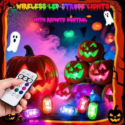 8PCS Wireless LED Strobe Lights, Halloween 8 Colors Wireless Strobe Lights with Remote Control, IP65 Waterproof Rechargeable Anti-Collision LED Emergency Warning Light for Car Drone Aircraft - size: 8PCS (Standard)