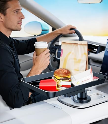 Car Cup Holder Tray, Car Food Tray Table for Car Eating Lunch, Cup Holder Expander Insert Interior, Long Road Trip Essentials Travel Patrol Accessories Drink Holder Organizer for Semi Truck Rv