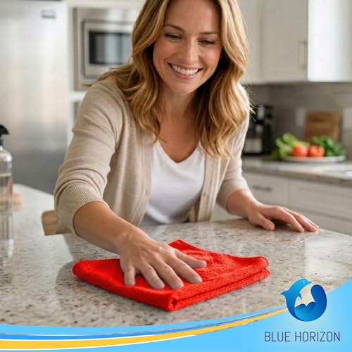 Red Microfiber Cleaning Towels, 3 Dozen Dual-Sided Cleaning Cloths Bulk Pack, Ultra Soft Plush Wash-Cloths, Micro-fiber Detailing Cleaning Cloths for Car, Household and Commercial (Red, 16" x 16") - color: Red, size: 16" x 16"