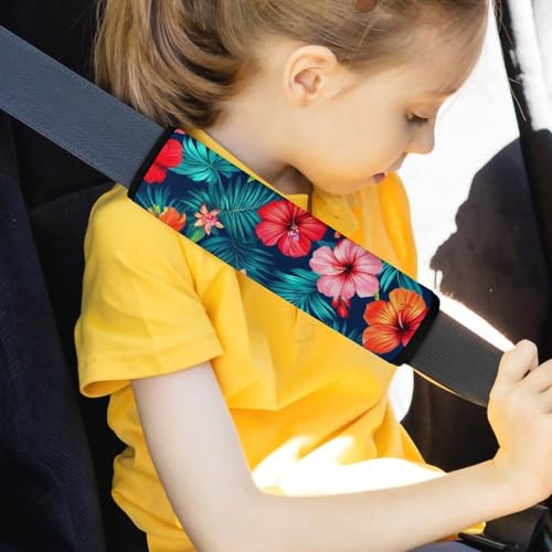 Men's Comfortable Cushion Pad Car Shoulder Strap, Hawaiian Colorful Hibiscus Flowers Tropical Palm Tree Leaves Harness Pad Car Belt Covers - color: Color848