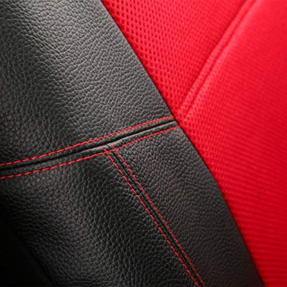 P&J AUTO Leather and Mesh Car Seat Cover Full Set in 9pcs Universal Fit for Cars Trucks Vans & SUVs Airbag Compatible (Red) - color: Red