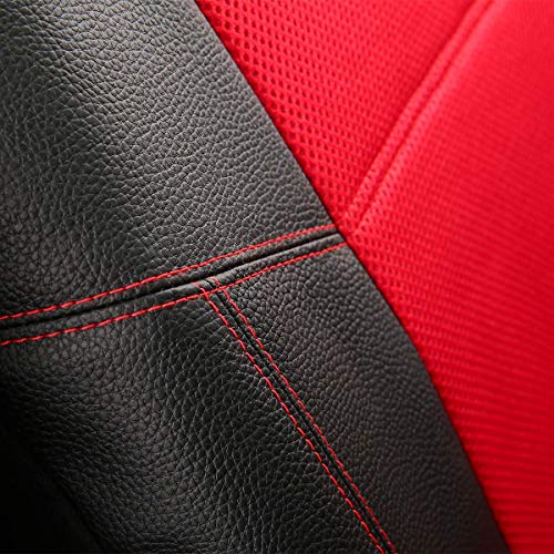 P&J AUTO Leather and Mesh Car Seat Cover Full Set in 9pcs Universal Fit for Cars Trucks Vans & SUVs Airbag Compatible (Red) - color: Red