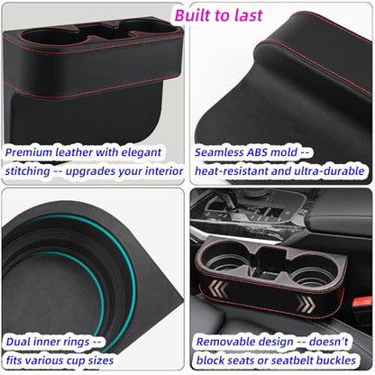 Car Cup Holder Expander & Seat Gap Filler - PU Leather Cover with Stitching, Multifunctional Front Seat Organizer, for Car Truck Van, Holds Large Cups and Phones,Prevent Dropping Items (1Pack, Black) - color: Black