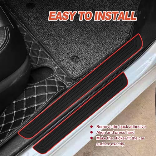 4 Pieces Universal Car Door Sill Protectors Anti Scratch and Waterproof Door Edge Guards for Car Truck SUV PVC Threshold Protector Cover Black with Red Edge