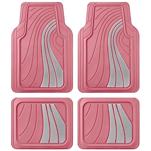 Road Comforts Car Floor Mats Full Set – Front & Rear Car Floor Mats with Aluminum Design, Anti-Slip Backing, All-Weather Protection, Trim-to-Fit Car Mats for Most Sedans, SUVs & Vans -All Pink - color: Full Pink