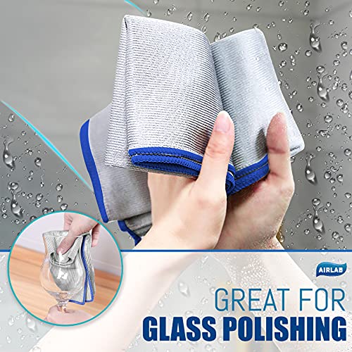 Airlab Streak Free Miracle Cleaning Cloth Easy Clean Pack of 8-12" x 16" Microfiber Dish Cloths Glass Polishing Lint Free for Kitchen Mirrors Wine Car - color: Sliver, Pack of 8