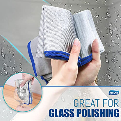 Airlab Streak Free Miracle Cleaning Cloth Easy Clean Pack of 8-12" x 16" Microfiber Dish Cloths Glass Polishing Lint Free for Kitchen Mirrors Wine Car - color: Sliver, Pack of 8