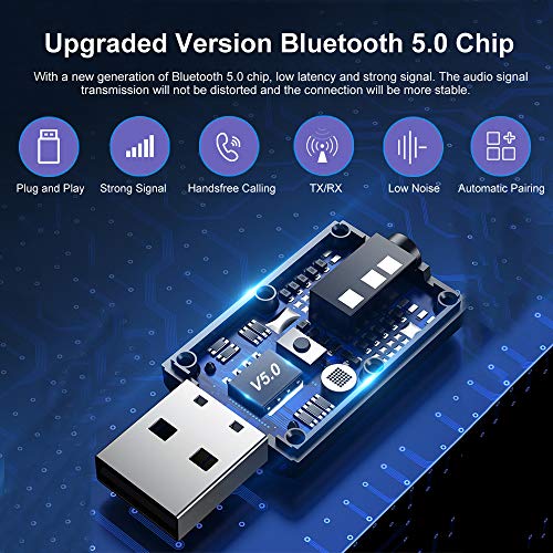 Bluetooth Car Aux Adapter, Wireless 5.0 Stereo Music Receiver Noise Cancelling Hands-Free Car Kits, Mini 3.5mm Jack Audio Adapter Transmitter for Car/Home Stereo, Speakers, PC, TV More Audio System