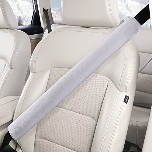 LACDL Extra Long Seatbelt Cover Super Soft Furry for Adults Kids Women & Men, Thick Plush Full Car Seat Belt Strap Cushion, Fluffy Shoulder Pad Protector, Auto Interior Accessories, 1pc, Grey, 19.5in - color: Gray, size: 19.5in - 1pc
