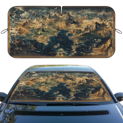 Adventure Map Car Window Sun Shield Vintage Ancient Fantasy World Front Window Sun Shade Rays Sun Shade Visor Protector for Car Sedan Truck SUV Accessories 59" L x 31.5" W - color: Adventure Map