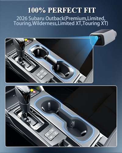 BIBIBO 2Pack for 2026 Subaru Outback Center Console Organizer Cup Holder 2026 Subaru Outback Silicone Cup Holder& Wireless Charging Mats - color: Black-Cup Holder+Charging Mat