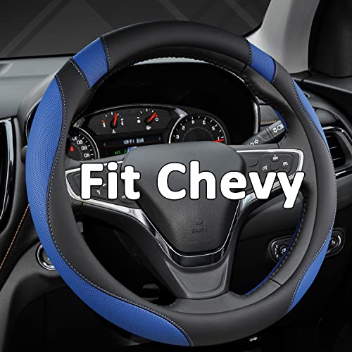 West Llama Customized Auto Car Steering Wheel Cover for Chevy 14.5-15 inches, Steering Wheel Cover for Chevrolet (Black+Blue - Standard Size) - color: ['A-Black+Blue']