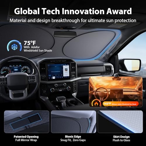 Upgraded Windshield Sun Shade for Ford F-150/Explorer, Trucks & SUVs [Nano Ice-Crystal Cooling, 99.9% Sun Protection] Foldable Sunshade with Storage Bag, Car Accessories, L(64 x 34 in) - size: L | 64"L x 34"W