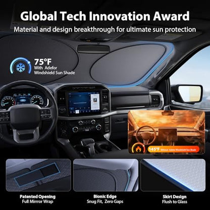 Upgraded Windshield Sun Shade for Ford F-150/Explorer, Trucks & SUVs [Nano Ice-Crystal Cooling, 99.9% Sun Protection] Foldable Sunshade with Storage Bag, Car Accessories, L(64 x 34 in) - size: L | 64"L x 34"W