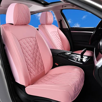Huidasource Pink Seat Covers, Nappa Leather Car Seat Covers, Velcro Adjustable, Compatible with Airbags, Child Seat, Seat Belts, Fit for Most Cars, Vans, Trucks, SUVs (Full Set/Pink) - color: 01FS# Pink, size: 5pcs Full Set