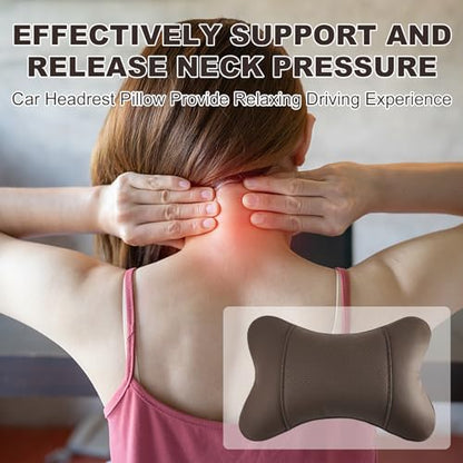 2 Pack Car Neck Pillow PU Leather Automotive Headrest Pillow for Car Support Neck Pain Relief Universal Car Pillow (Brown) - color: Brown