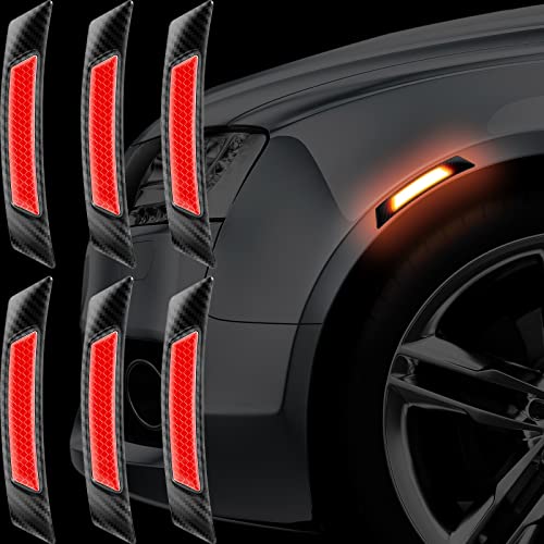6 Pieces Car Reflective Trim Carbon Fiber Side Marker Stickers Automotive Exterior Accessories Door Reflector Guard for Car SUV Pickup Truck Wheel Well Arch or Side Bumper Fenders (Black and Red) - color: Black and Red