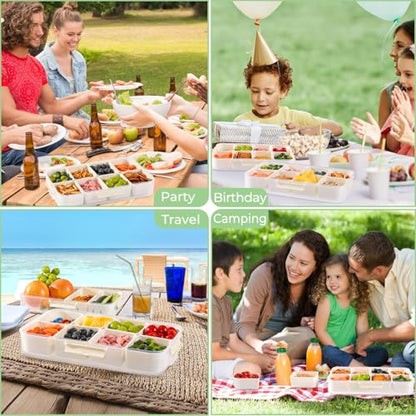 LUXEAR 2Pack 8-Compartment Snackle Box - Airtight Leakproof Divided Food Tray with Lid & Handle, BPA-Free Dishwasher Safe for Picnic, Fridge, Travel, Party, Ideal for Charcuterie & Food Storage - size: 2pack white