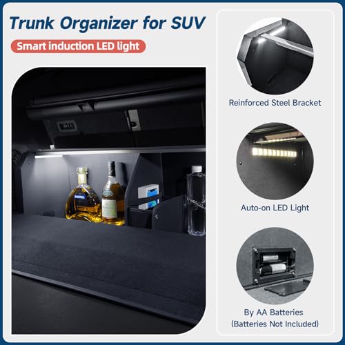 Trunk Organizer SUV with LED Light, Waterproof Leather Car Trunk Storage Organizer with Lights, Large Capacity Sturdy Car Storage Box Powered by 4 AA Batteries (Batteries Not Included) - size: LED-Lit Upgrade
