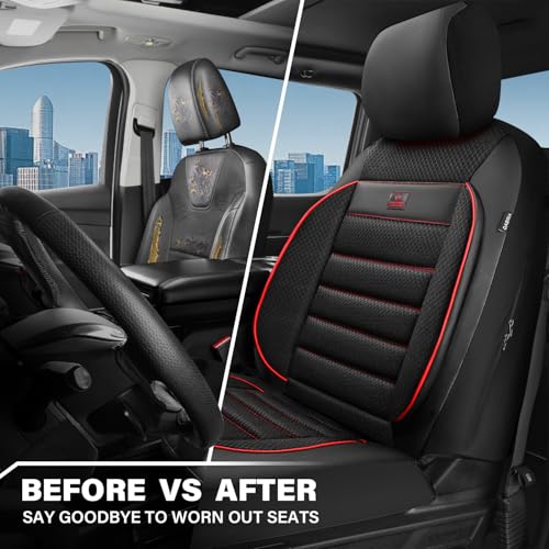 CAR PASS 3D Foam Leather Car Seat Covers Two Front Seats only, Air Mesh Thick Seat Covers, All Weather Car Seat Cover Comfort & Protection for Truck,SUV,Sedan,Van, Airbag Compatible Red - color: Black Red Front