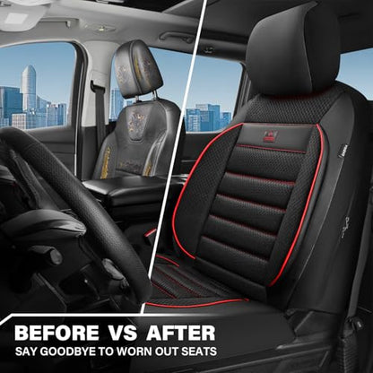 CAR PASS 3D Foam Leather Car Seat Covers Two Front Seats only, Air Mesh Thick Seat Covers, All Weather Car Seat Cover Comfort & Protection for Truck,SUV,Sedan,Van, Airbag Compatible Red - color: Black Red Front