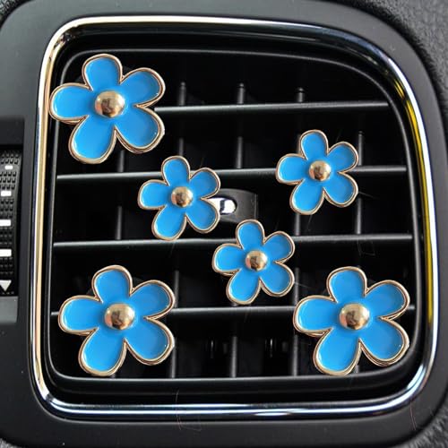 6pcs Colorful Daisy Flower Auto Air Vent Clips, Car Air Outlet Freshener Clip for Car Interior Decoration Accessories (Blue) - color: Blue