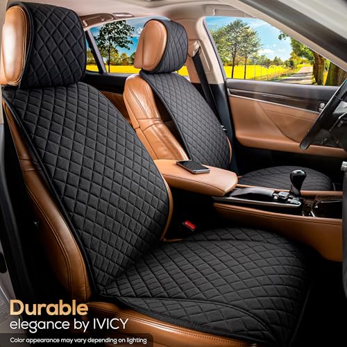 IVICY Faux Linen Front Car Seat Cover – Durable, Non-Slip Seat Protector for Cars – 1 Unit, Black - color: BLACK HYB LN