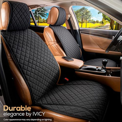 IVICY Faux Linen Front Car Seat Cover – Durable, Non-Slip Seat Protector for Cars – 1 Unit, Black - color: BLACK HYB LN