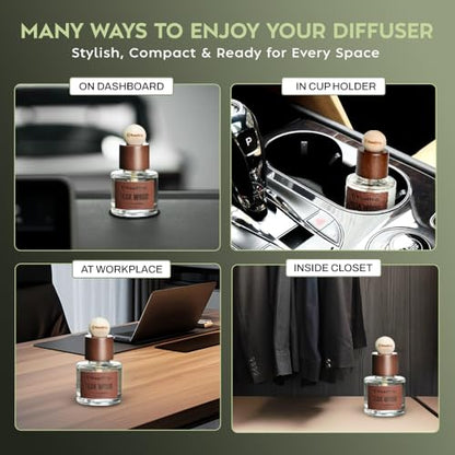 Car Air Freshener 50ML - Light Teakwood Fragrance - Cup Holder Diffuser - Car Interior Accessory - Non Toxic Air Freshener for Men & Women