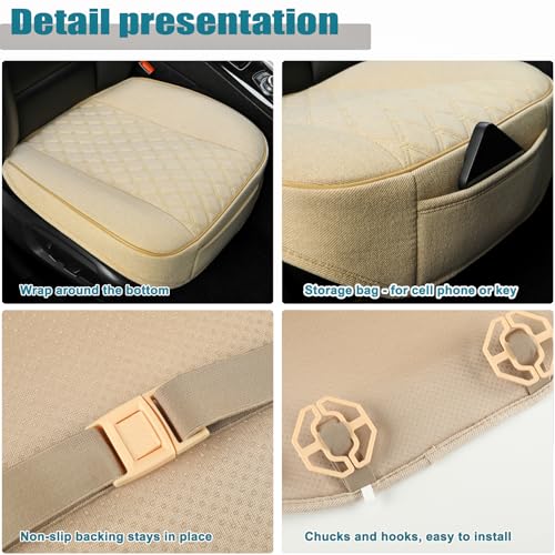 West Llama Linen Front Car Seat Cover Protector Anti-Slip Bottom Seat Cover Fits 95% of Vehicles,Wrapping Around The Bottom,Diamond Pattern(Beige-2Pcs) - color: Diamond Pattern-Beige, size: 2pc