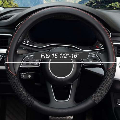 KAFEEK 16 inch Steering Wheel Cover, Black Microfiber Leather Viscose, Breathable, Compatible for F150 F250 F350 Ram 4Runner Tacoma Tundra Range Rover - color: black, size: Large size[15.5''-16'']