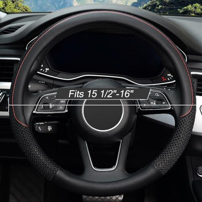 KAFEEK 16 inch Steering Wheel Cover, Black Microfiber Leather Viscose, Breathable, Compatible for F150 F250 F350 Ram 4Runner Tacoma Tundra Range Rover - color: black, size: Large size[15.5''-16'']
