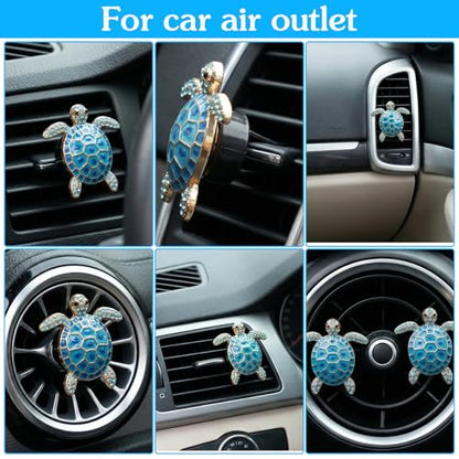 Ouligay 2PCS Cute Sea Turtles Car Air Freshener Vent Clip, Sea Turtles Car Accessories, Blue Turtle Cars Vent Clips Rhinestone, Ocean Theme Interior Decoration for Women Girls