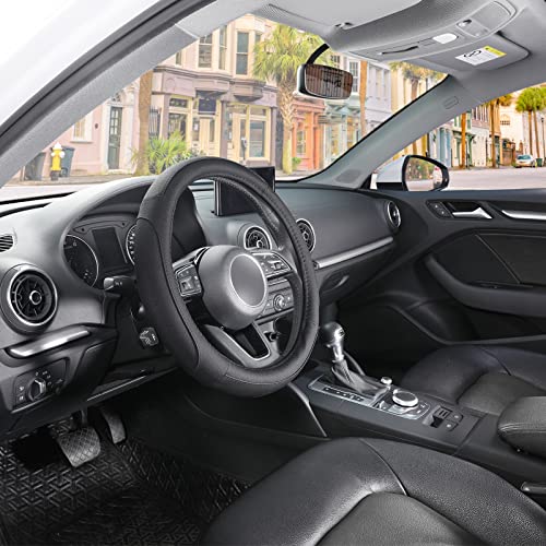 SEG Direct Car Steering Wheel Cover for Prius Civic Model 3 Model Y Camaro, Small Size 14-14.25 inch, Black Microfiber Leather - color: Black, size: Small size[14''-14 1/4'']