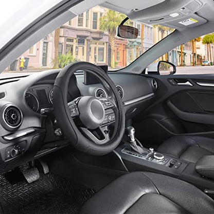 SEG Direct Car Steering Wheel Cover for Prius Civic Model 3 Model Y Camaro, Small Size 14-14.25 inch, Black Microfiber Leather - color: Black, size: Small size[14''-14 1/4'']