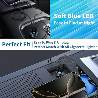 USB Car Carplay Charger, Rombica 4-Port 4.8A USB Car Power Adapter, 4 in 1 48W Fast Charging Cigarette Lighter for iPhone 17 17 Pro Max 16 15 14 13 12 11 Pro, Galaxy S26 S25 S24 S23, Pixel, iPad Pro - color: Deep Black