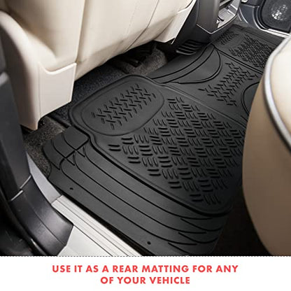 Heavy Duty Black Rubber Car Floor Mat by Vaygway –Automotive Rear Universal 1 Piece Runner Mat -Trimmable Rubber Liner Rug– Back Seat Liner – All Weather Protection for Car, Truck Van SUV - style: Car Rear Floor Mat Runner
