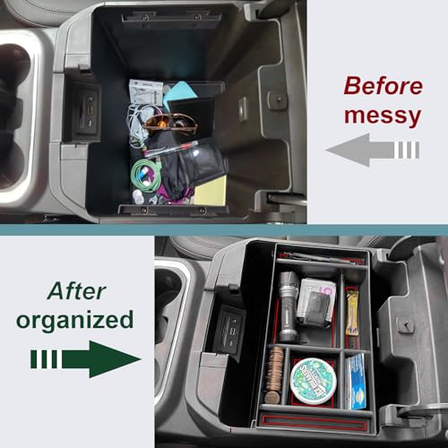 PIMCAR Center Console Organizer Compatible with 2019-2022 Chevy Silverado 1500/GMC Sierra 1500 & 2020-2023 Chevy Silverado/GMC Sierra 2500 HD/3500 HD (Full Console w/Bucket Seats ONLY) Red Trim - color: 19-22 1500 & 20-23 2500HD & 3500HD Red