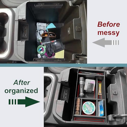 PIMCAR Center Console Organizer Compatible with 2019-2022 Chevy Silverado 1500/GMC Sierra 1500 & 2020-2023 Chevy Silverado/GMC Sierra 2500 HD/3500 HD (Full Console w/Bucket Seats ONLY) Red Trim - color: 19-22 1500 & 20-23 2500HD & 3500HD Red