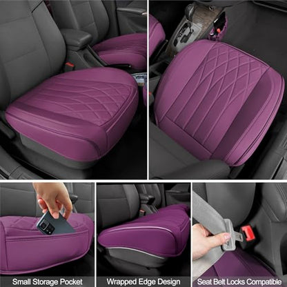 BEITK 2 Pack Leather Front Car Seat Cover Bottom Car Seat, Universal Anti-Slip Driver Car Seat Protectors with Storage Pocket, Waterproof Bottom Auto Seat Cushion Pad Mat for Most Vehicles(Purple) - color: cushion pair purple